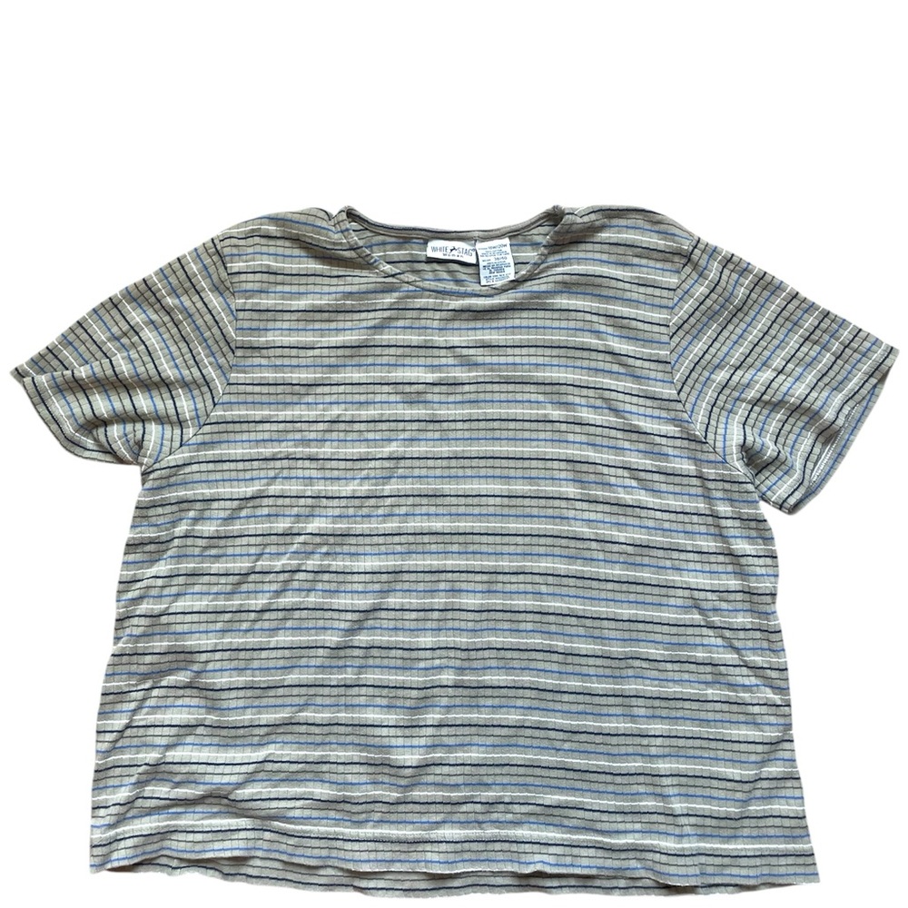 White Stag Olive and Blue Striped T shirt